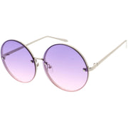 zeroUV Women's Oversize Round Rimless Color Two Tone Sunglasses C985 Sunglasses White Smoke Gold Pink Blue Fade,Black Brown Fade,Silver Blue Yellow Fade,Silver Purple Pink Fade,Gold Orange Yellow Fade