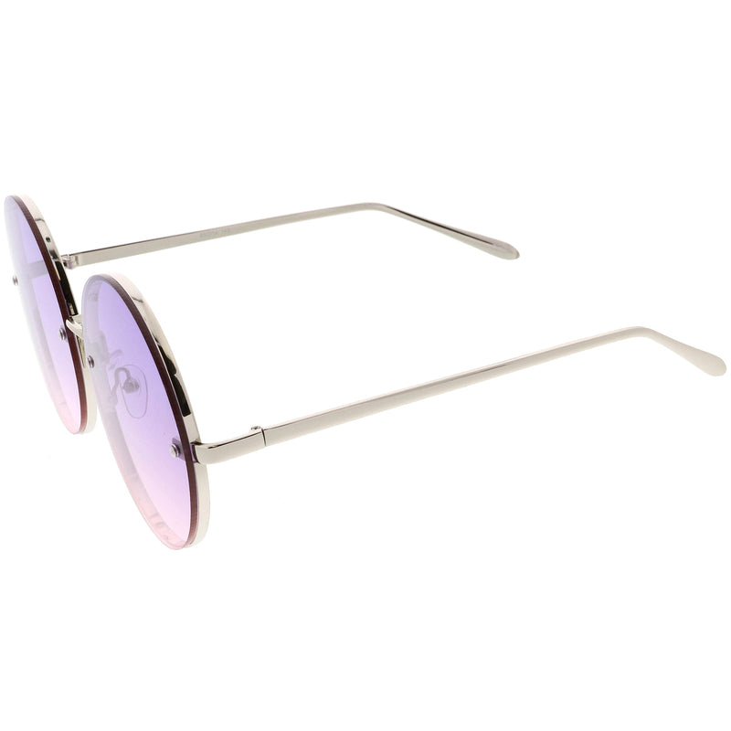zeroUV Women's Oversize Round Rimless Color Two Tone Sunglasses C985 Sunglasses White Smoke Gold Pink Blue Fade,Black Brown Fade,Silver Blue Yellow Fade,Silver Purple Pink Fade,Gold Orange Yellow Fade