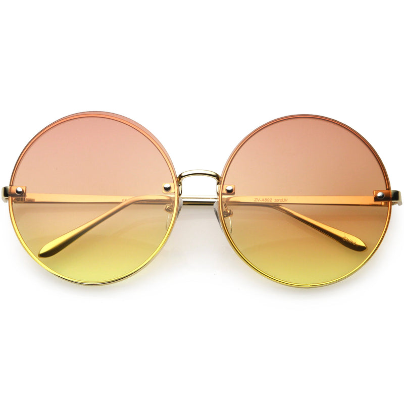 zeroUV Women's Oversize Round Rimless Color Two Tone Sunglasses C985 Sunglasses White Smoke Gold Orange Yellow Fade