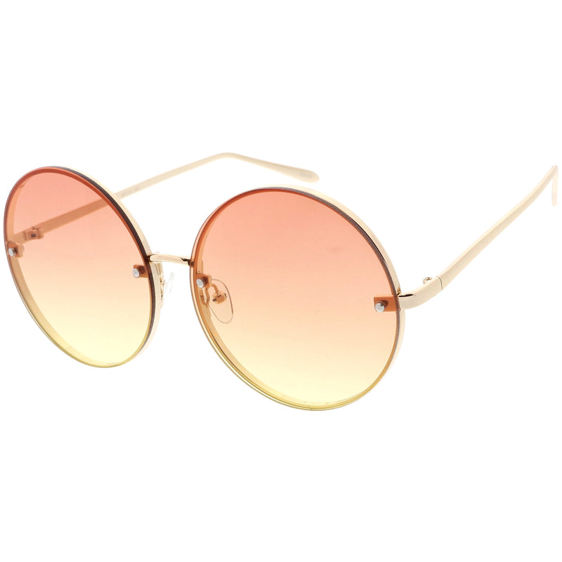 zeroUV Women's Oversize Round Rimless Color Two Tone Sunglasses C985 Sunglasses White Smoke Gold Pink Blue Fade,Black Brown Fade,Silver Blue Yellow Fade,Silver Purple Pink Fade,Gold Orange Yellow Fade
