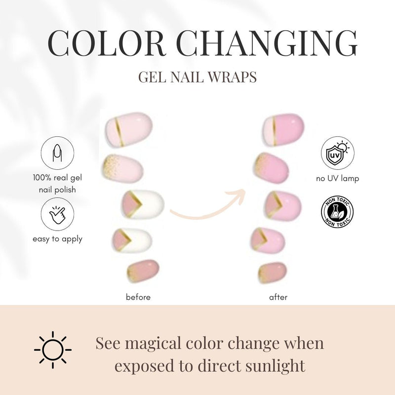 laurenbbeauty COLOR CHANGE Pink & Gold Delicate Geometric Gel Nail Wrap Nail Art Kits & Accessories White Smoke