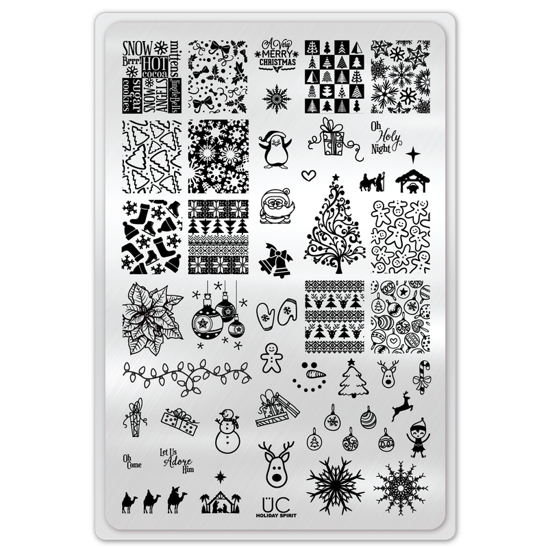 UberChic Beauty Holiday Spirit, (Christmas-01) Stamping Plate Light Gray