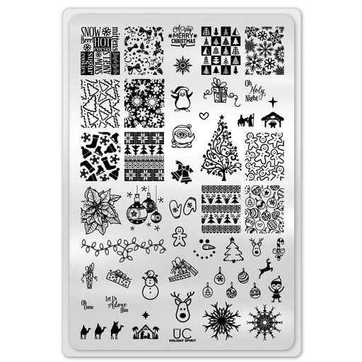 UberChic Beauty Holiday Spirit, (Christmas-01) Stamping Plate Light Gray