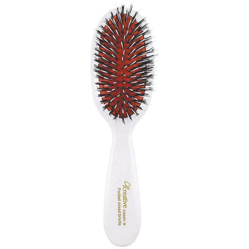 Creative Pro Hair Tools Classic Signature White Paddle Boar Bristle Hair Brush Hair Brush White Smoke Pocket Mixed Bristle