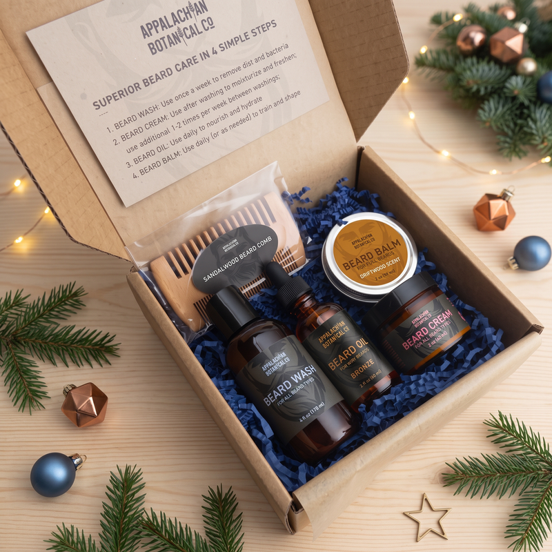 Appalachian Botanical Co. Complete Beard Care Kit Shaving & Grooming Gift Set Gray Gold / Driftwood Scent,Gold / Original Scent,Silver / Driftwood Scent,Silver / Original Scent,Bronze / Driftwood Scent,Bronze / Original Scent