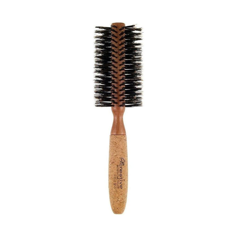 Creative Pro Hair Tools Eco-Friendly Birchwood and Cork Boar Bristle Round Hair Brush Hair Brush White Smoke CRC2 XL (2.75)