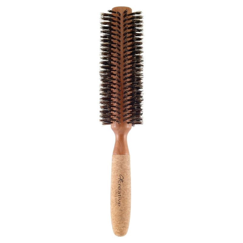 Creative Pro Hair Tools Eco-Friendly Extended 6" Long Cork Barrel Round Hair Brush Hair Brush White Smoke Boar Bristle
