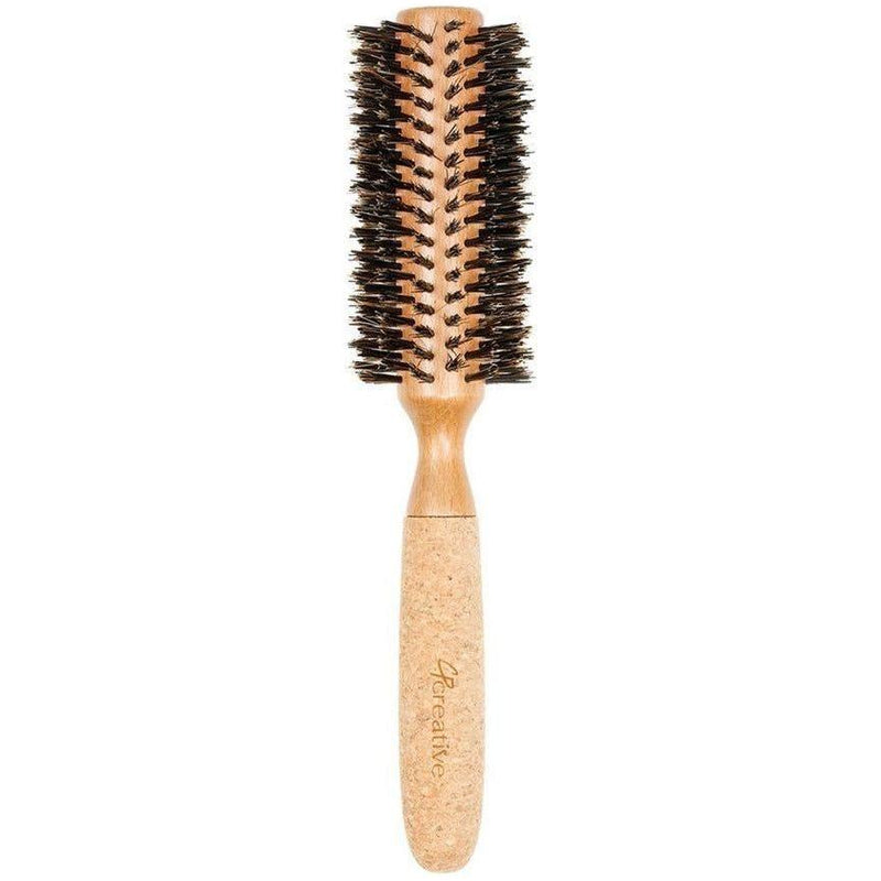 Creative Pro Hair Tools Eco-Friendly Birchwood and Cork Boar Bristle Round Hair Brush Hair Brush White Smoke CRC4 (2")