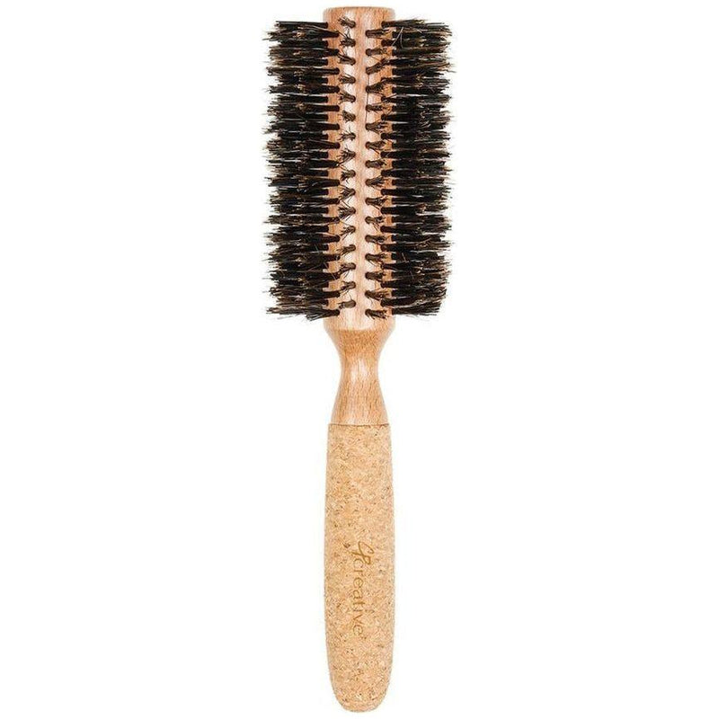 Creative Pro Hair Tools Eco-Friendly Birchwood and Cork Boar Bristle Round Hair Brush Hair Brush White Smoke CRC4XL (3")