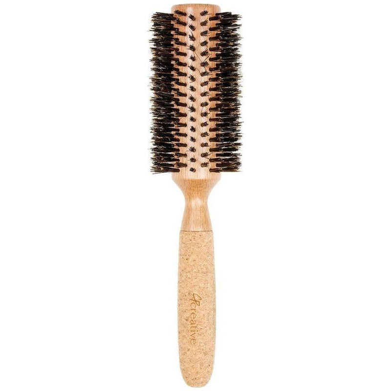 Creative Pro Hair Tools Eco-Friendly Birchwood and Cork Boar Bristle Round Hair Brush Hair Brush White Smoke CRC4XX (2.5")