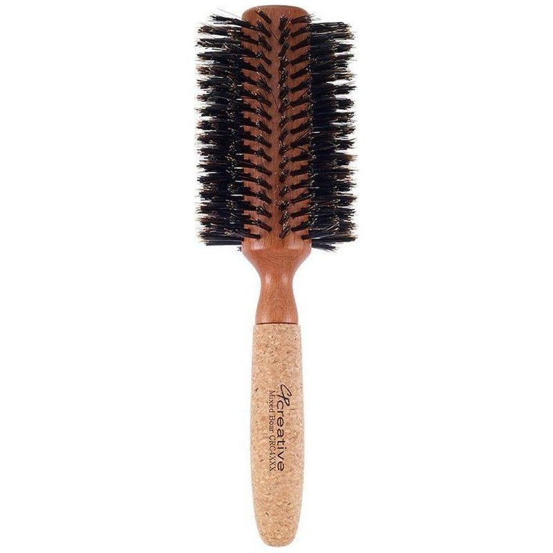 Creative Pro Hair Tools Eco-Friendly Birchwood and Cork Boar Bristle Round Hair Brush Hair Brush White Smoke CRC4XXX (3.25")