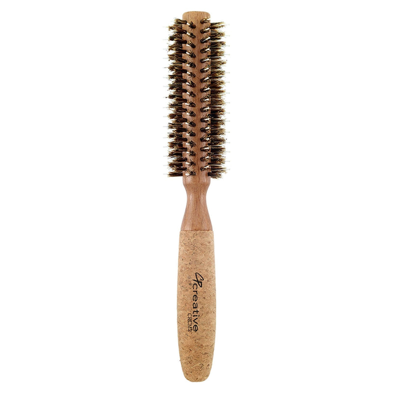 Creative Pro Hair Tools Eco-Friendly Birchwood and Cork Mixed Boar Bristle Round Hair Brush Hair Brush White Smoke CRCM2 (1.25")