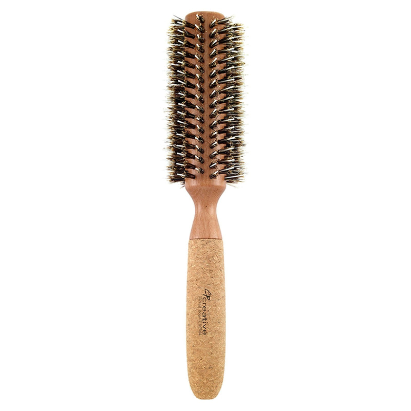 Creative Pro Hair Tools Eco-Friendly Birchwood and Cork Mixed Boar Bristle Round Hair Brush Hair Brush White Smoke CRCM4 (2")