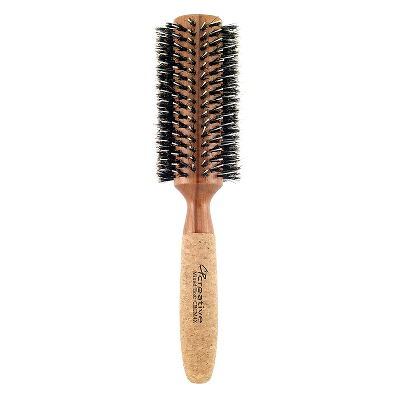 Creative Pro Hair Tools Eco-Friendly Birchwood and Cork Mixed Boar Bristle Round Hair Brush Hair Brush White Smoke CRCM4X (2.5")