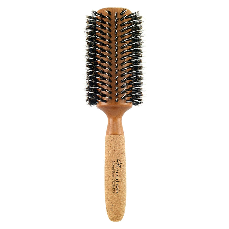 Creative Pro Hair Tools Eco-Friendly Birchwood and Cork Mixed Boar Bristle Round Hair Brush Hair Brush White Smoke CRCM4XX (3")
