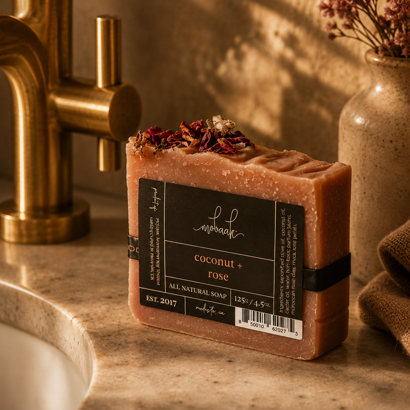 Mobaak Aromatherapy Shoppe Coconut + Rose All Natural Soap Natural Bar Soap Saddle Brown