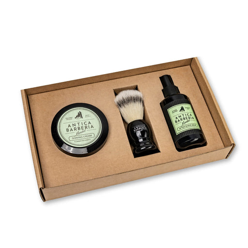 Antica Barberia Mondial US Balsamic Classic Shaving Gift Box: Brush + Aftershave Balm + Shaving Cream Gift Set White Smoke