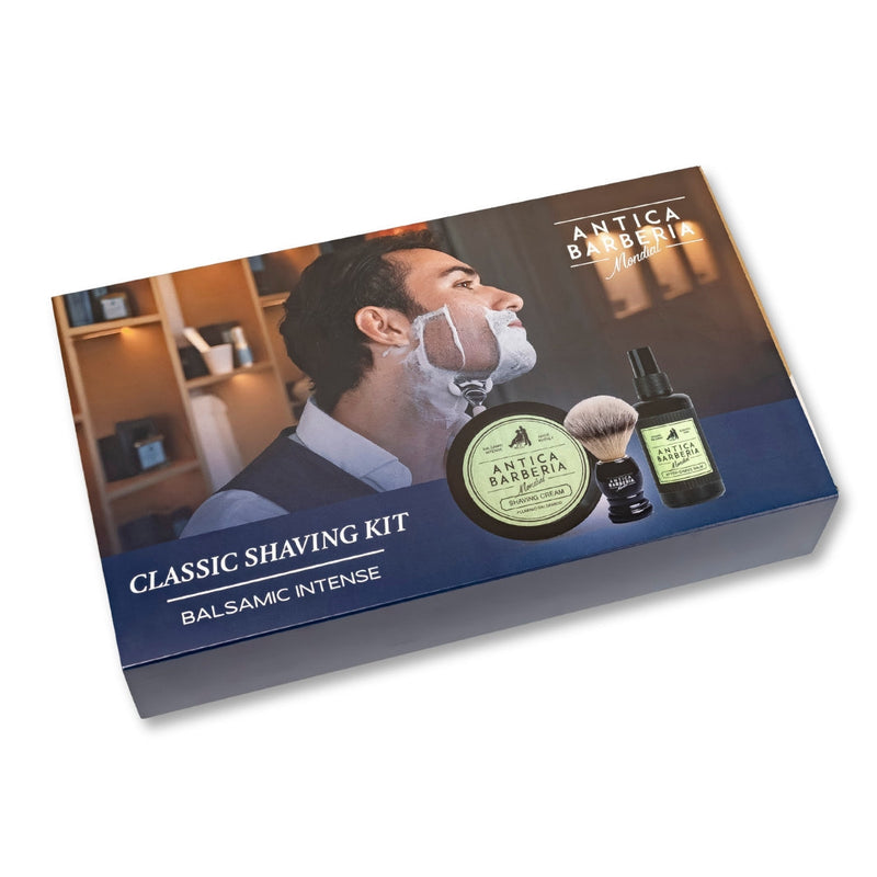Antica Barberia Mondial US Balsamic Classic Shaving Gift Box: Brush + Aftershave Balm + Shaving Cream Gift Set White Smoke