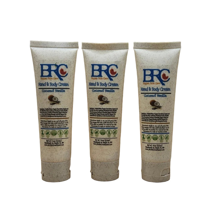 By Robin Creations Vegan Ultra-Moisturizing Hand & Body Cream Lotion & Moisturizer White Smoke Coconut & Vanilla / 3 (3.4 oz) Biodegradable Tubes