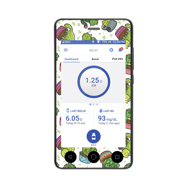 Peelz Cactus Cat Sticker for Omnipod DASH® PDM – Pump Peelz Peelz/Stickers White Smoke Whole System Peelz (front + case),Front Peelz,Case Peelz