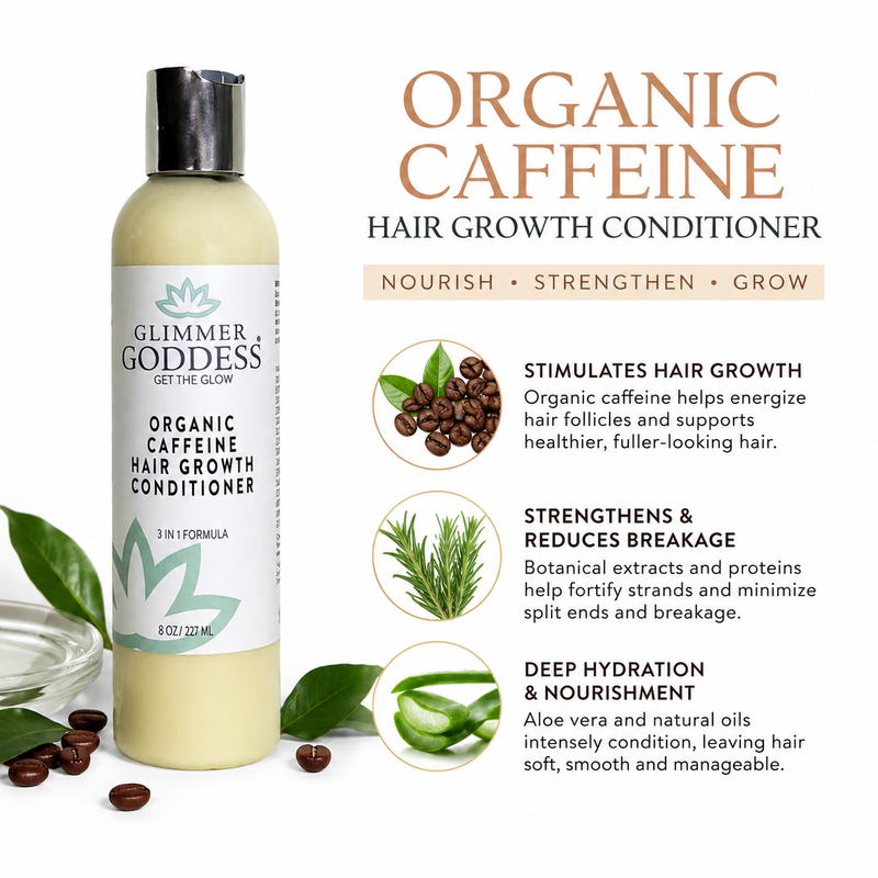 Glimmer Goddess® Organic Skin Care Organic Caffeine Hair Growth Mask – Deep Conditioning Treatment Hair Growth White Smoke 8 oz.