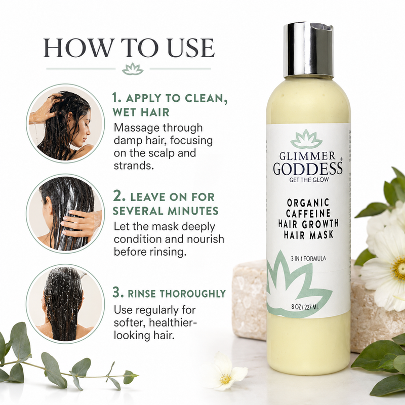 Glimmer Goddess® Organic Skin Care Organic Caffeine Hair Growth Mask – Deep Conditioning Treatment Hair Growth White Smoke 8 oz.