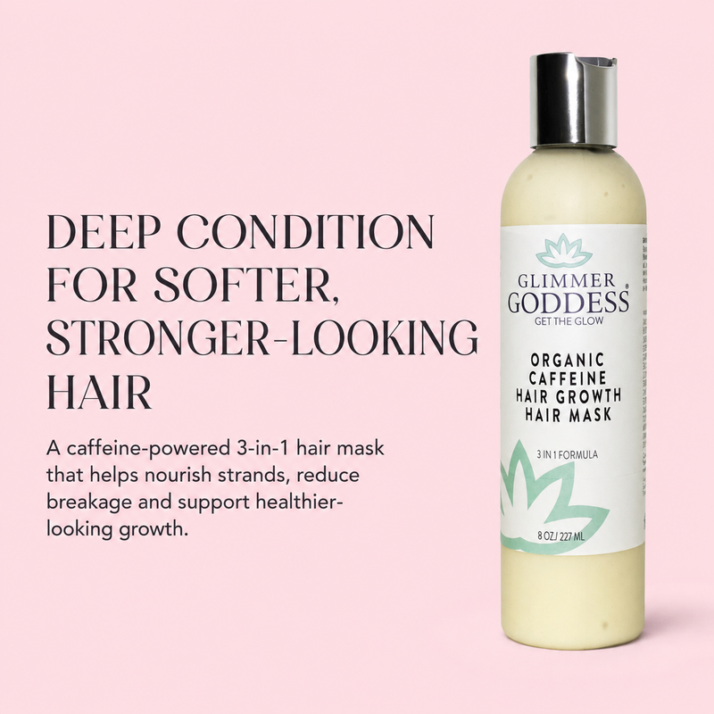 Glimmer Goddess® Organic Skin Care Organic Caffeine Hair Growth Mask – Deep Conditioning Treatment Hair Growth Misty Rose 8 oz.