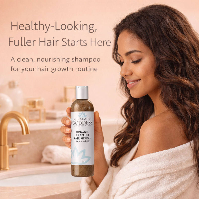 Glimmer Goddess® Organic Skin Care Organic Caffeine Shampoo for Hair Growth – Stimulating Formula Hair Growth Bisque 8 oz
