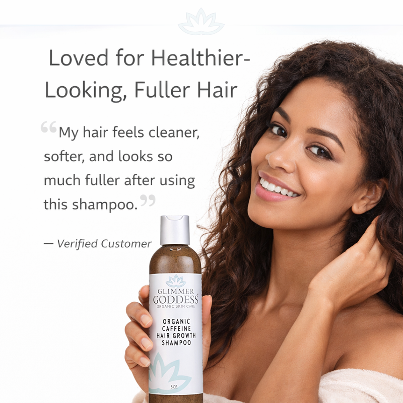 Glimmer Goddess® Organic Skin Care Organic Caffeine Shampoo for Hair Growth – Stimulating Formula Hair Growth White Smoke 8 oz