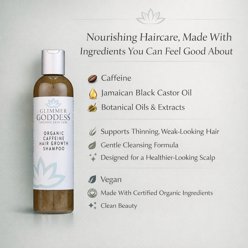 Glimmer Goddess® Organic Skin Care Organic Caffeine Shampoo for Hair Growth – Stimulating Formula Hair Growth Lavender 8 oz