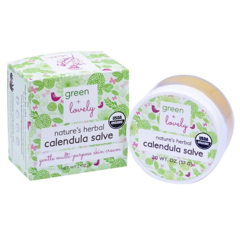 Green + Lovely Nature's Herbal Calendula Salve, Organic - Eczema Cream - Multi-use Skin Cream, 2 oz Nature's Herbal Calendula Salve. Healing Ointment. Light Gray Unscented, Certified Organic