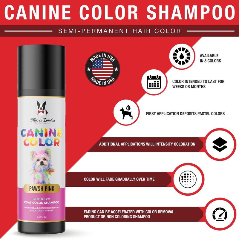 Warren London Canine Color Semi Perm Coat Color Shampoo for Dogs Spa Product White Smoke Blue,Red,Pink,Teal,Rose Gold,Purple,Green,Lilac,All 8 Pack of Colors