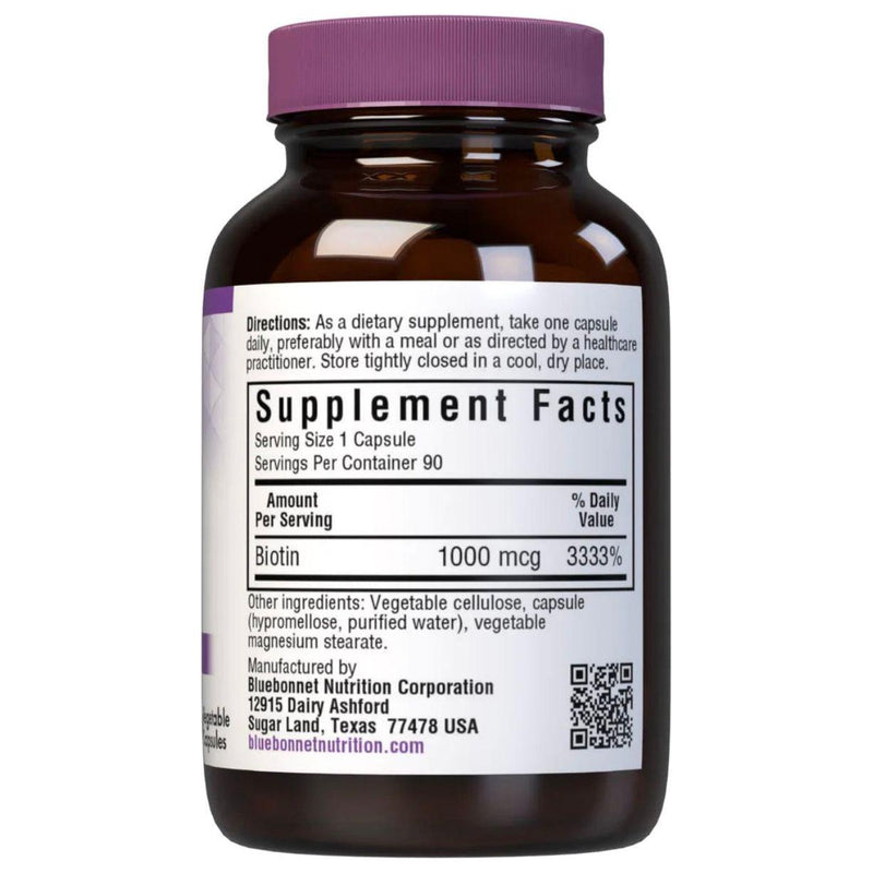 Bluebonnet Bluebonnet Nutrition Vitamins Biotin 1000 mg - 90 Vegetable Capsules Vitamins & Supplements Black