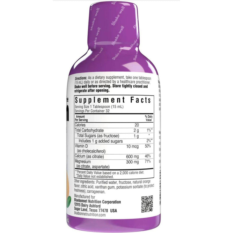 Bluebonnet Bluebonnet Liquid Calcium Magnesium Citrate Plus Vitamin D3, Orange, 16 oz Liquid Vitamin Supplement Light Gray