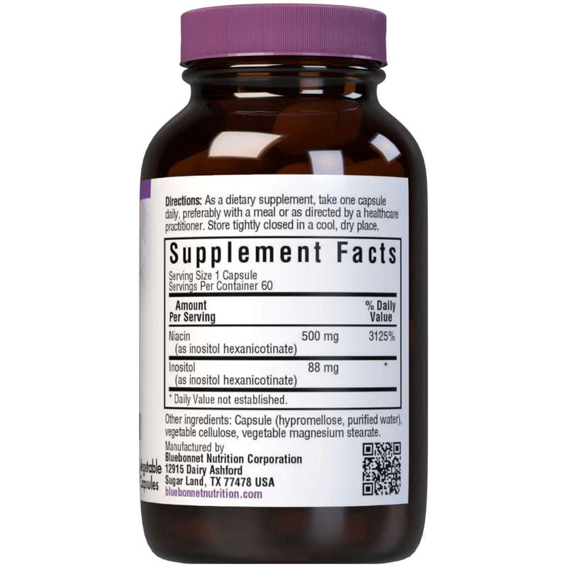 Bluebonnet Bluebonnet Flush Free Niacin 500 mg 60 Vegetable Capsules Dietary Supplements Black