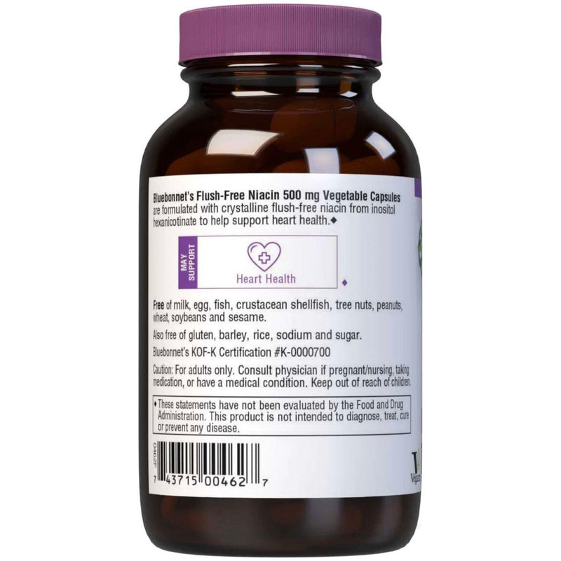 Bluebonnet Bluebonnet Flush Free Niacin 500 mg 60 Vegetable Capsules Dietary Supplements Black