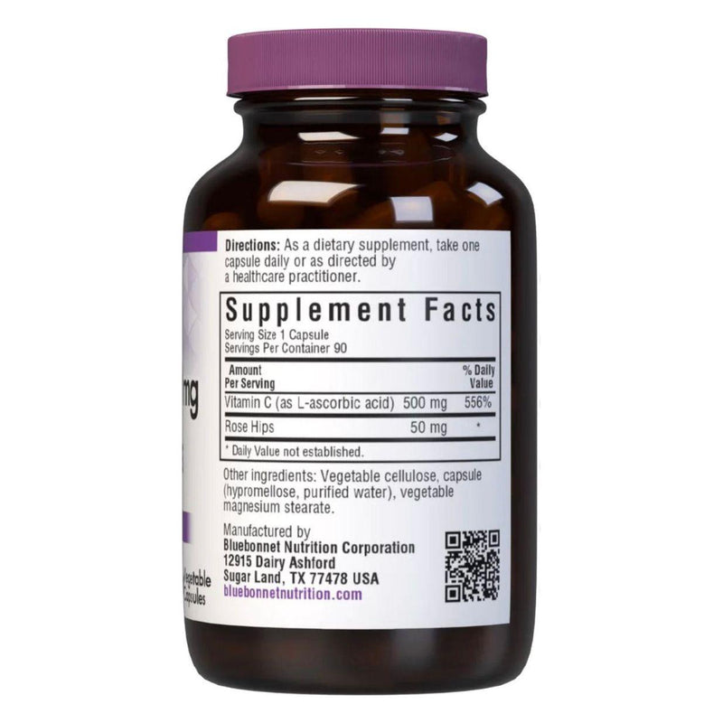 Bluebonnet Bluebonnet Kosher Vitamin C-500 mg Plus Rose Hips 90 Vegetable Capsules Vitamin Supplement Black