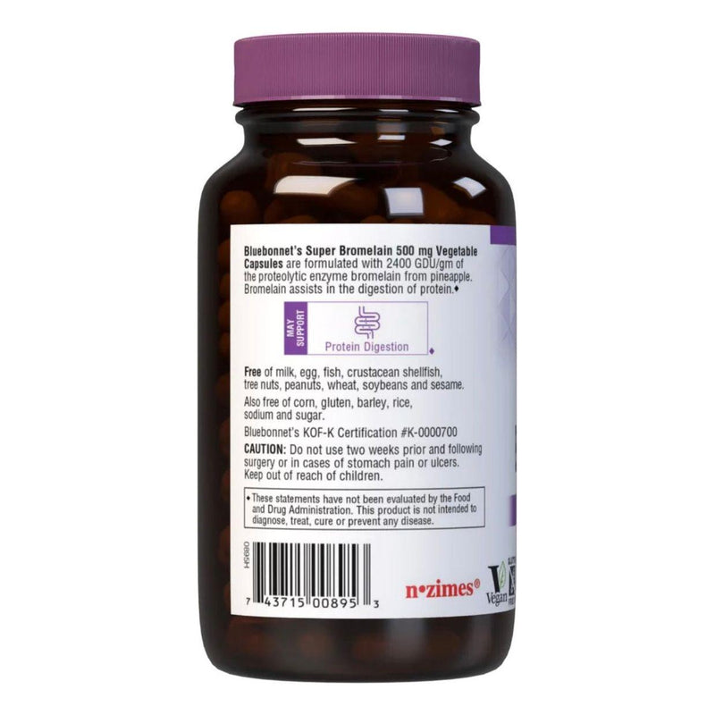 Bluebonnet Bluebonnet Super Bromalain 500mg (2400 GDU/gm) 120 Vegetable Capsules Dietary Supplements Black