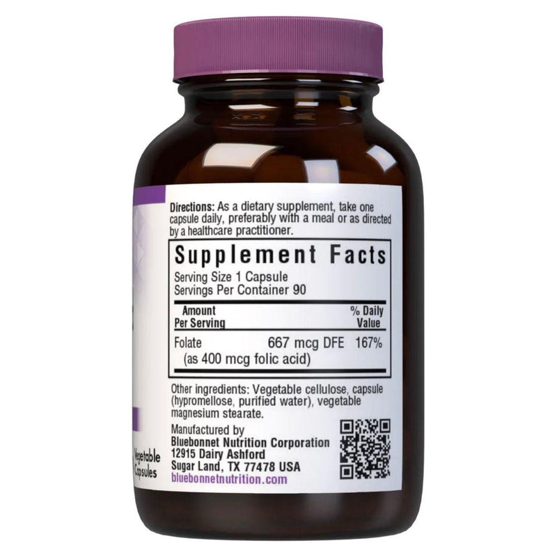 Bluebonnet Bluebonnet Nutrition Folic Acid 400 mg - 90 Vegetable Capsules Vitamins & Supplements Black