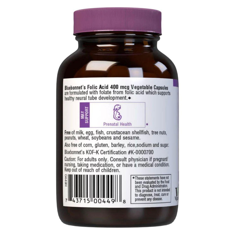 Bluebonnet Bluebonnet Nutrition Folic Acid 400 mg - 90 Vegetable Capsules Vitamins & Supplements Black