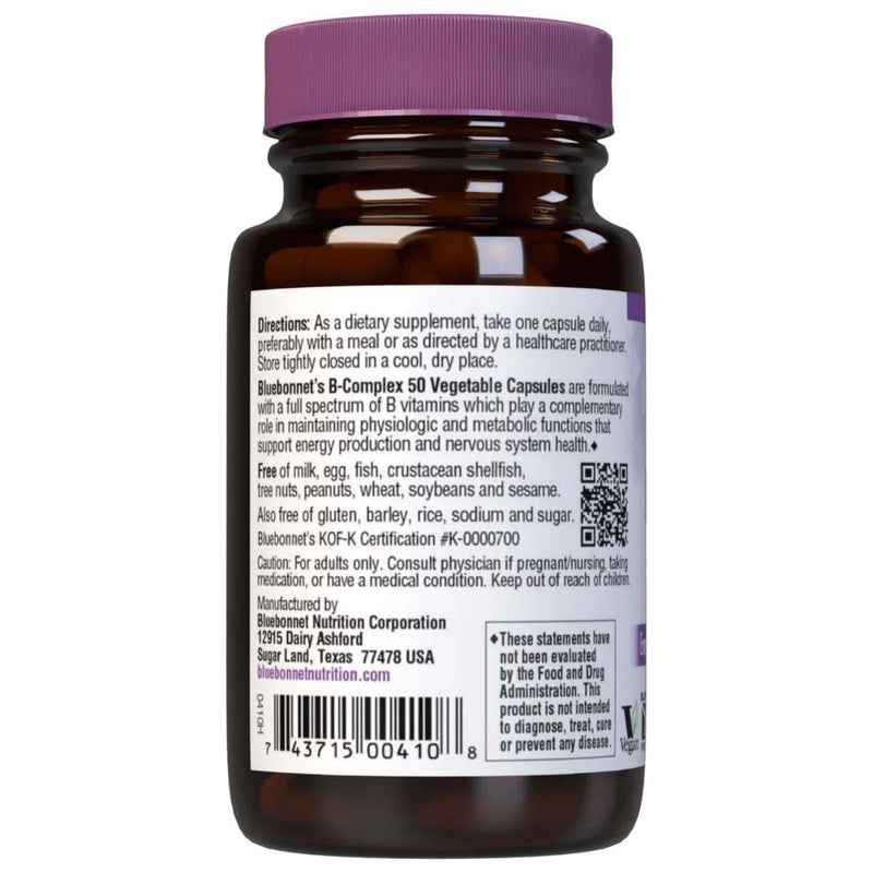 Bluebonnet Bluebonnet Nutrition - B-Complex 50 High Potency - 100 Vegetables Capsules Dietary Supplements Light Gray