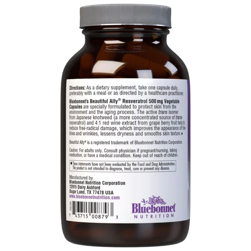 Bluebonnet Bluebonnets Beautiful Ally Resveratrol 500 mg, 60 Vegetable Capsules Dietary Supplements Light Gray