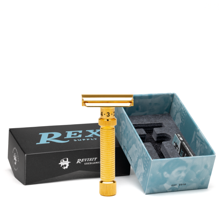 Rex Supply Co. Rex Supply Co. Ambassador DeLuxe Gold Adjustable Stainless Steel DE Razor RSC-101G Razor White Smoke