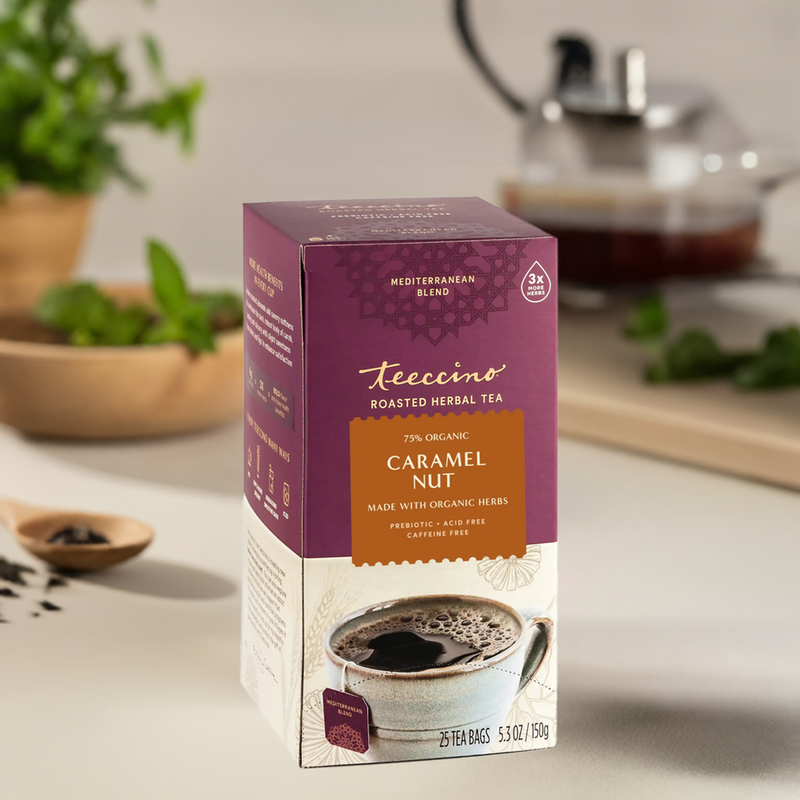 Teeccino Caramel Nut Roasted Herbal Tea Herbal Tea Gray 25 tea bags