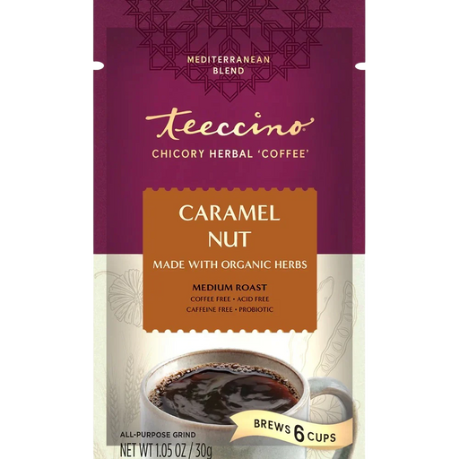 Teeccino Caramel Nut Chicory Herbal Coffee Herbal Coffee Brown Trial Size