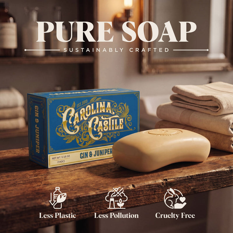 Carolina Castile Soap Gin & Juniper Castile Bar Soap Dark Olive Green 3 Pack,6 Pack,Case of 48 bars