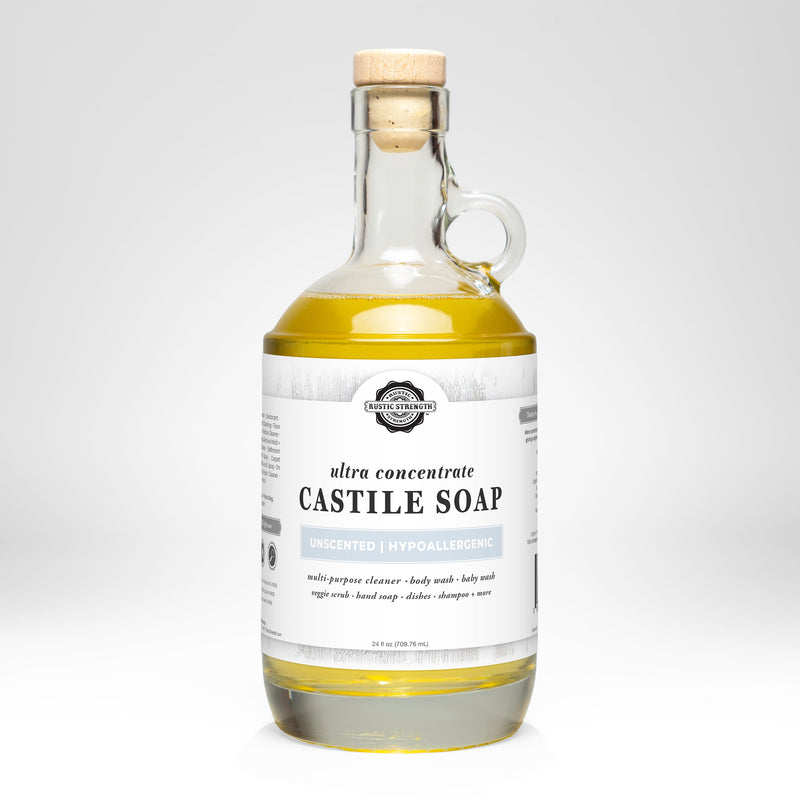 Rustic Strength Castile Soap - Ultra Concentrate | Unscented Multi-Purpose Cleaner Lavender 24 oz Glass