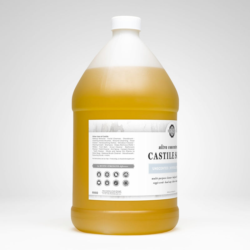 Rustic Strength Castile Soap - Ultra Concentrate | Unscented Multi-Purpose Cleaner Lavender 16 oz Plastic with Flip Top Spout,24 oz Glass,Half Gallon Plastic,Half Gallon Glass,Gallon Plastic,Gallon Glass,5 Gallon Eco Jug with Spout,5 Gallon Eco Jug with Pump
