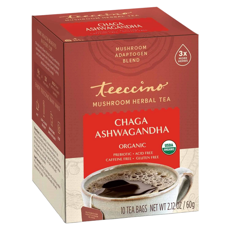 Teeccino Chaga Ashwagandha Butterscotch Cream Mushroom Herbal Tea Herbal Tea Sienna 25 tea bags,10 tea bags