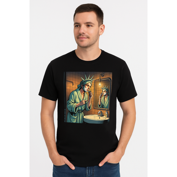 Pasteur Pharmacy Pasteur Statue of Liberty Shaving – Graphic Black T-Shirt t-shirt Black S,M,L,XL